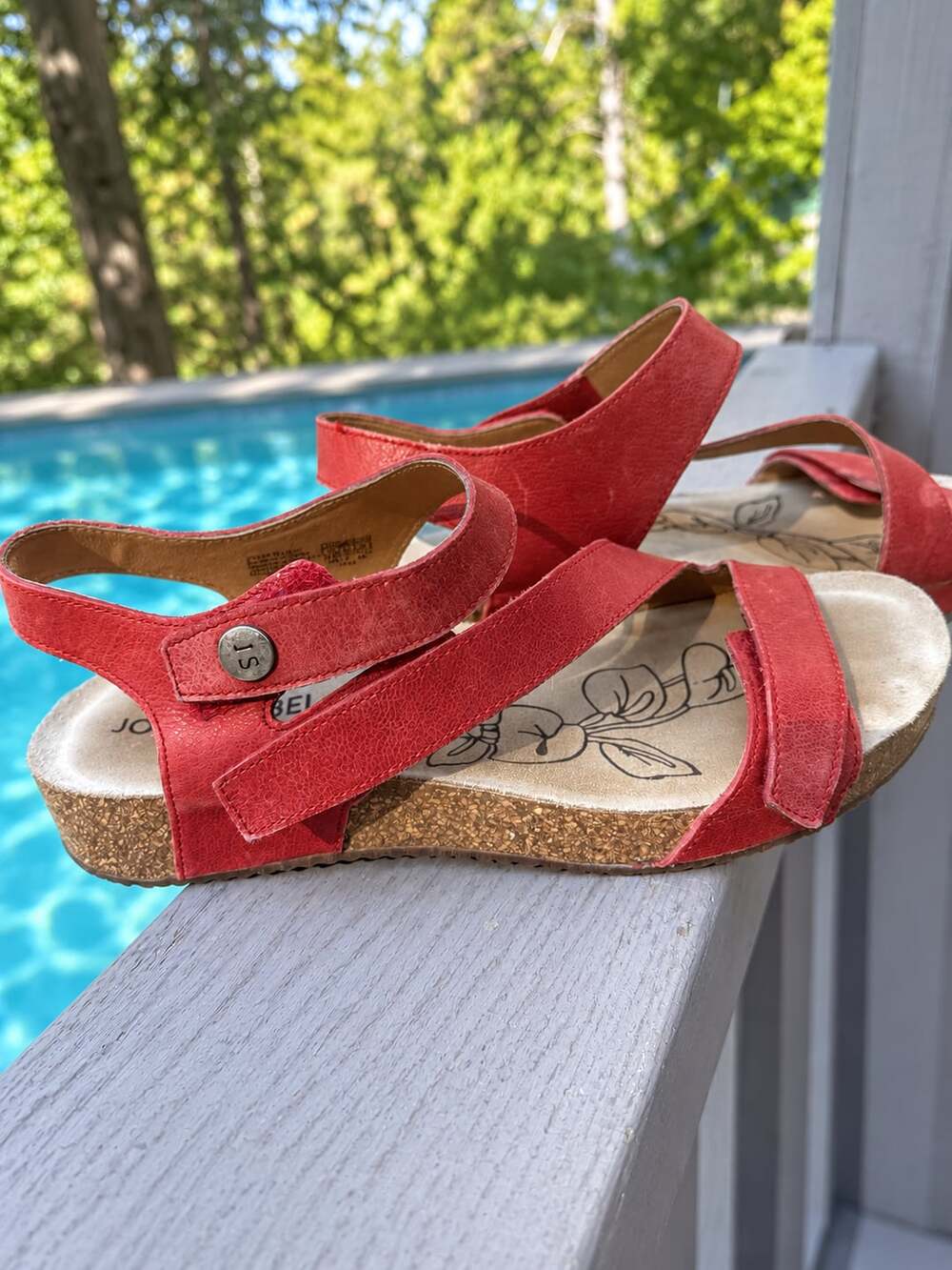 Josef Seibel Tonga 78 Red Leather Wedge Sandals Size 40